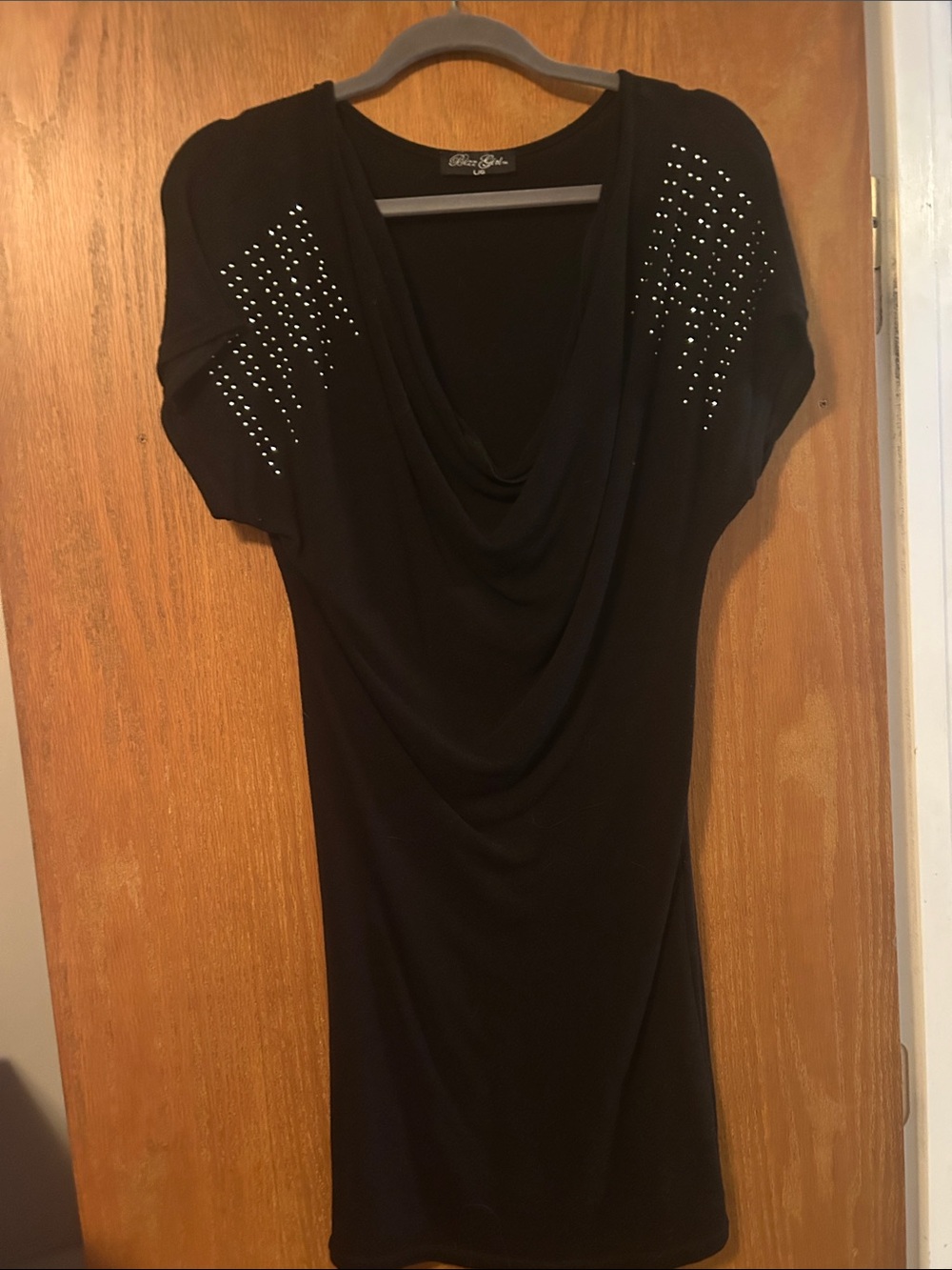 bebe Black Cowl Neck Tunic with Studded Sleeves